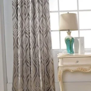 Double Rideau Motif Feuilles Pour Une Décoration éclatante - Gris / Oeillets / L100cm x H250cm