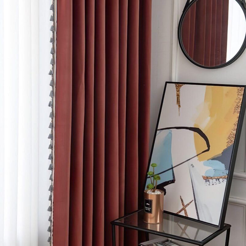Rideau Salon Rouge et Gris Rideaux Deco 4538 1