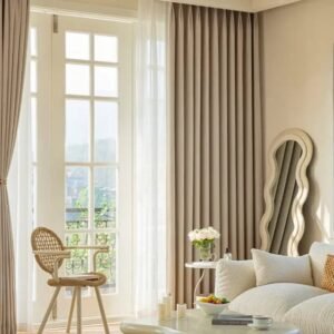 rideau beige pour chambre moderne douceur et simplicite oeillets 185 1