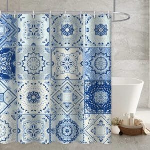 Rideau De Douche Bleu Et Blanc Kauni Pour Une Salle De Bains élégante 2 Rideau De Douche Bleu Et Blanc Kauni Pour Une Salle De Bains élégante