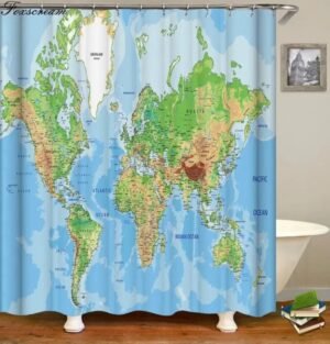 rideau de douche carte du monde almada pour une salle bain stylee 975 1