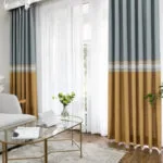 Rideau Ivalo Gris Et Jaune Avec Hauteur Bande, Style Scandinave