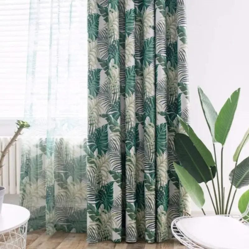 Lot De 2 Rideaux Occultants Motif Eucalyptus - 140x200 Cm Chaque - 100% Polyester - Opaque, Thermique, Anti-UV - À œillets 4 Cm