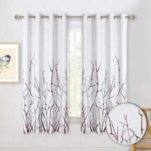 Rideau Occultant Askim Avec Motif Branches - Hauteur Bande Personnalisable - Blanc / 130 x 115 / œillets