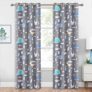 rideau occultant junko gris avec animaux prehistoriques pour enfants 465 1