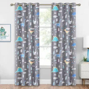 Rideau Occultant Junko Gris Avec Animaux Préhistoriques Pour Enfants 1 Rideau Occultant Junko Gris Avec Animaux Préhistoriques Pour Enfants - 100 x 110 / œillets