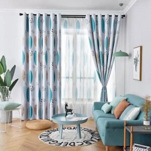 rideau occultant laune bleu aux motifs scandinaves stylises 646 1