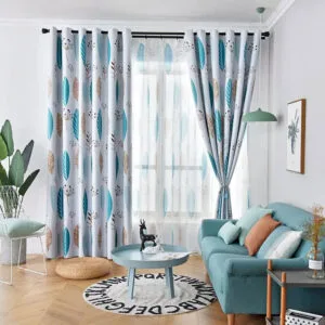 Rideau Occultant Laune Bleu Aux Motifs Scandinaves Stylisés