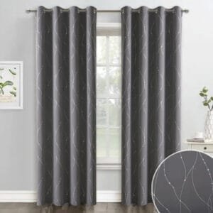 Rideau Occultant Mysen Gris Avec Fils Argentés Et Perles Mignonnes - 100 x 110 / œillets