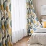 rideau style scandinave weito avec feuilles turquoise et ocre opaque 681 1