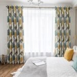 rideau style scandinave weito avec feuilles turquoise et ocre opaque 857 1