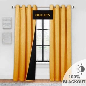 Rideau Thermique Jaune Moutarde En Velours Pour Une Isolation Optimale - 100 x 150 / œillets