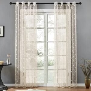 rideau voilage beige a motifs nids doiseaux elegance 169 1