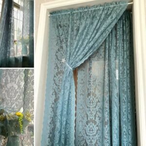 rideau voilage bleu canard sheherazade avec broderie florale 140 x 108 1