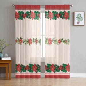 rideau voilage merrychris a motif houx pour deco de noel 135 x 115 867 1