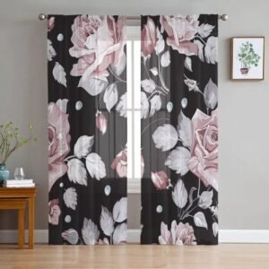 rideau voilage omaramo asiatique avec roses et gouttes de rosee 135 740 1
