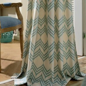 Rideau Voilage Scandinave Larvik En Crème Avec Motifs Turquoise - 100 x 250 / œillets