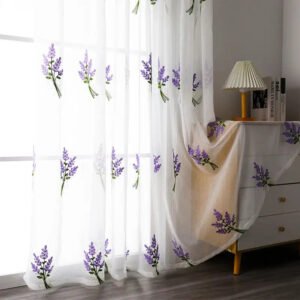 Rideau Voilage Senaki Brodé Fleurs De Lavande En Sur-mesure